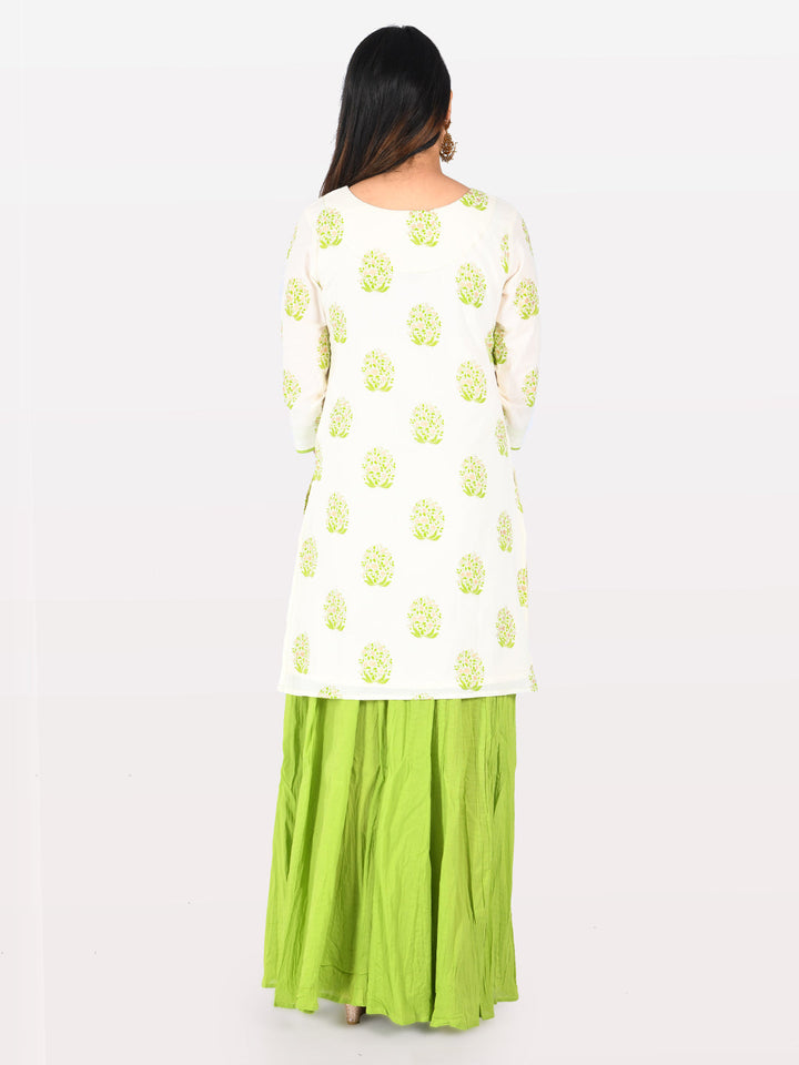 Neerus White cotton printed straight kurta with palazzo - detail view 1