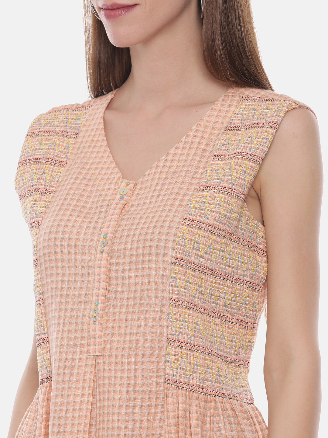 Neerus Pink cotton printed A-Line kurta - back view