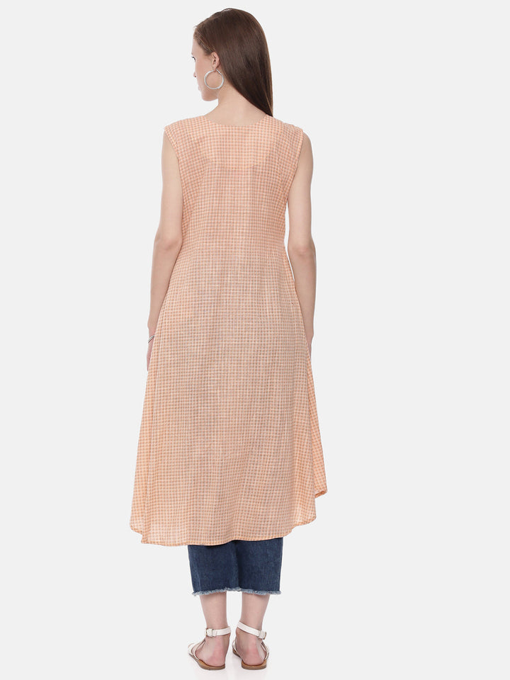 Neerus Pink cotton printed A-Line kurta - detail view 2