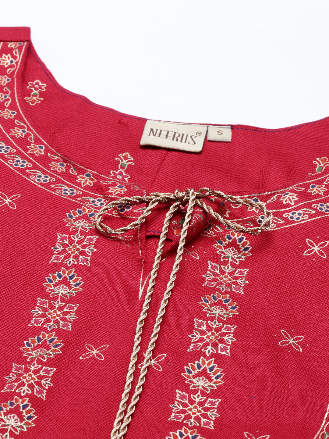 Neerus Red printed straight kurta - detail view 5