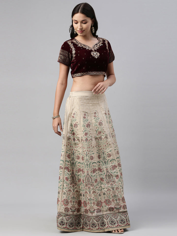 Neerus Maroon velvet crop top blouse - side view