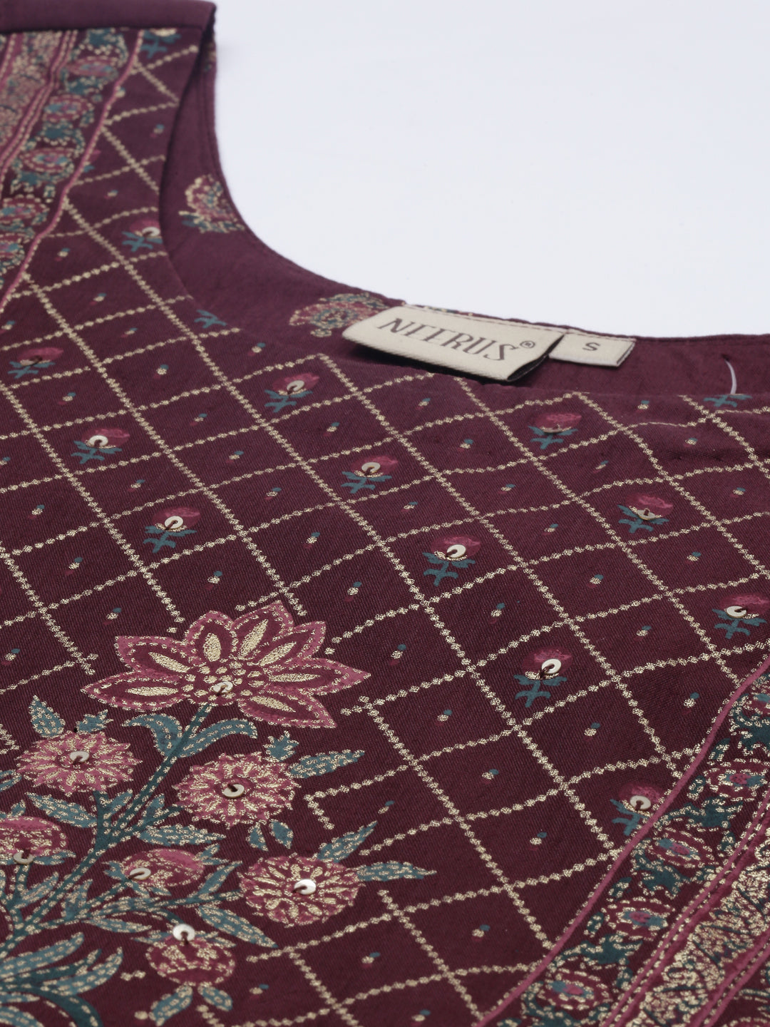 Neerus Brown cotton printed A-line kurti - side view