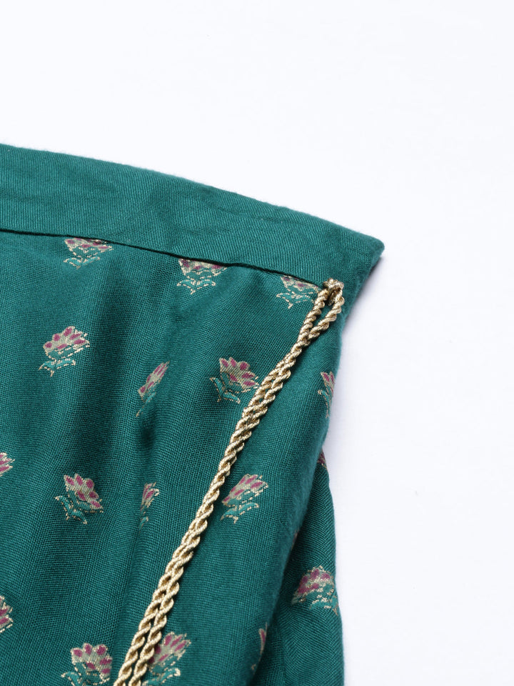 Neerus Green viscose rayon printed blouse - detail view 4