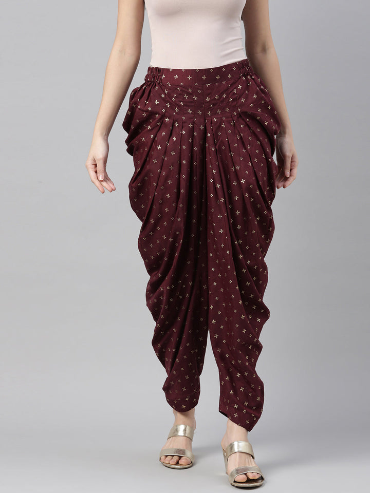 Neerus Maroon lorex dhoti pants - front view