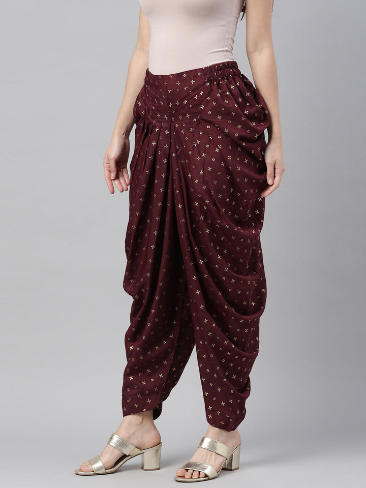Neerus Maroon lorex dhoti pants - back view