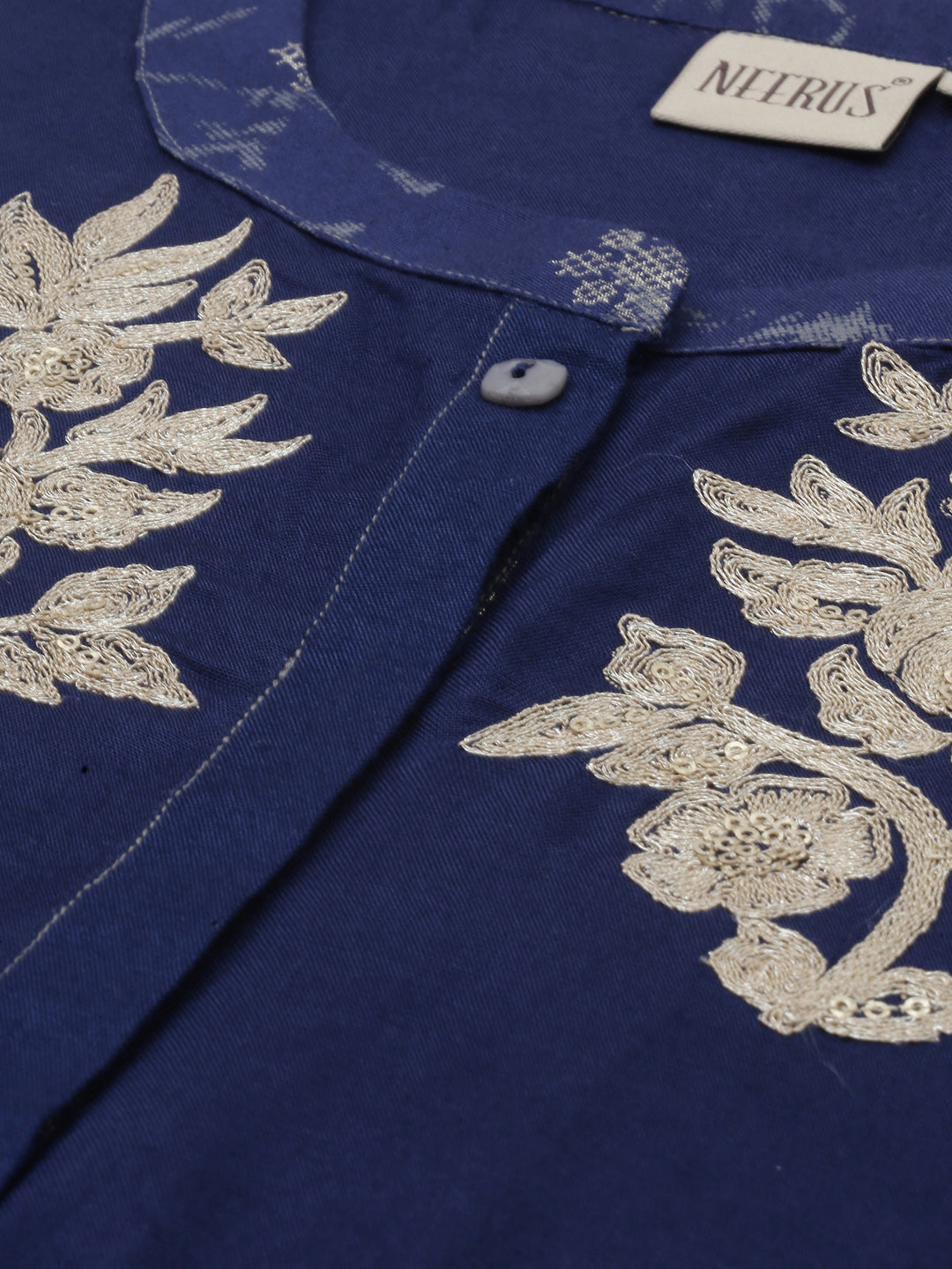 Neerus Blue printed high-low kurta - side view