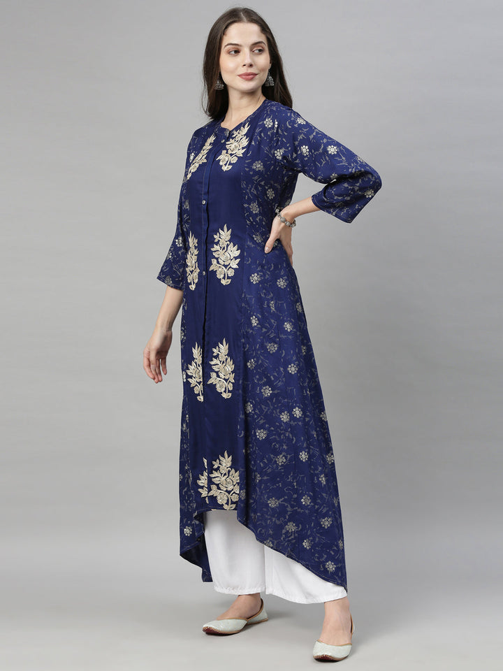 Neerus Blue printed high-low kurta - detail view 1