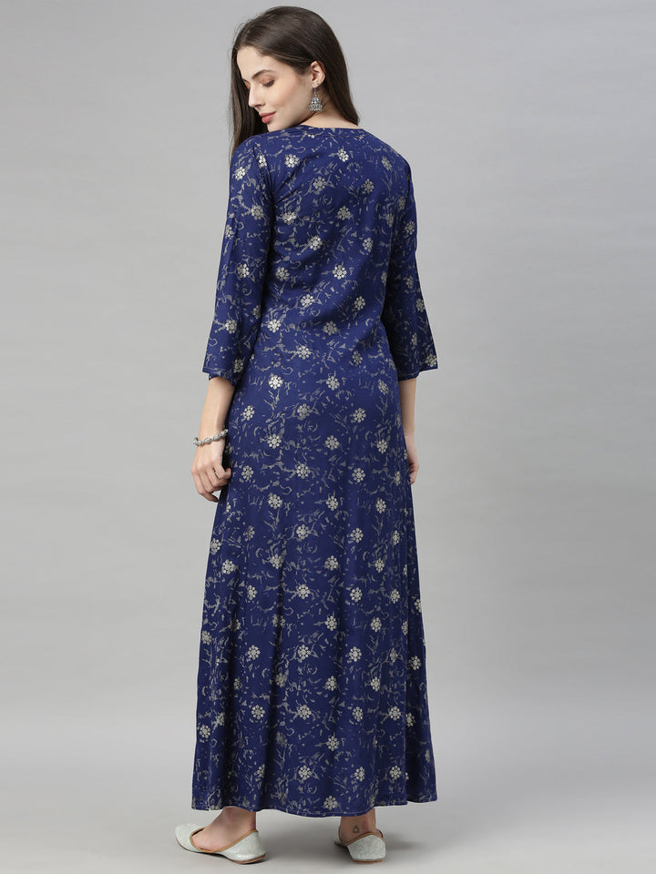 Neerus Blue printed high-low kurta - detail view 3
