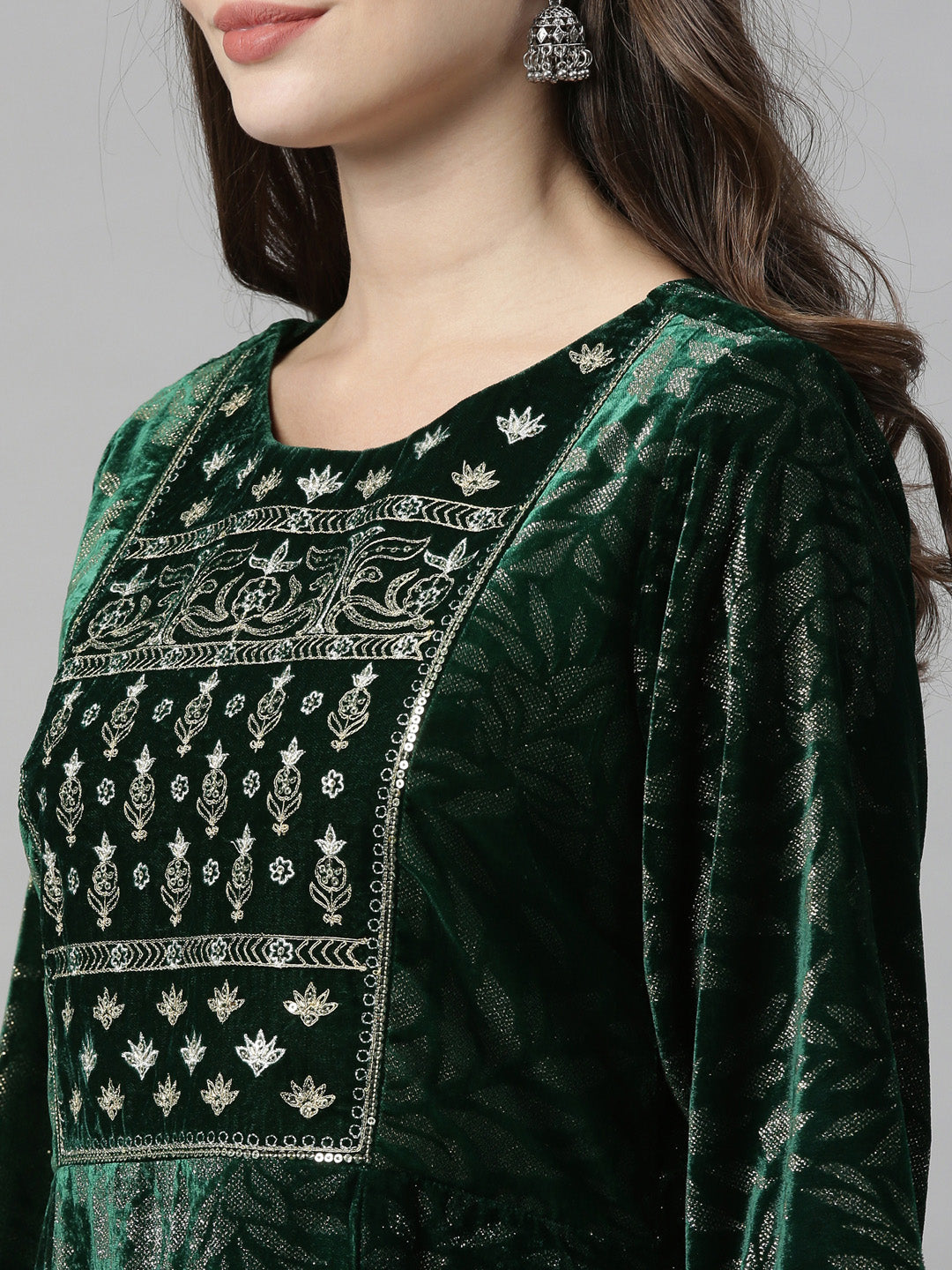 Neerus Green embellished flared kurta - back view