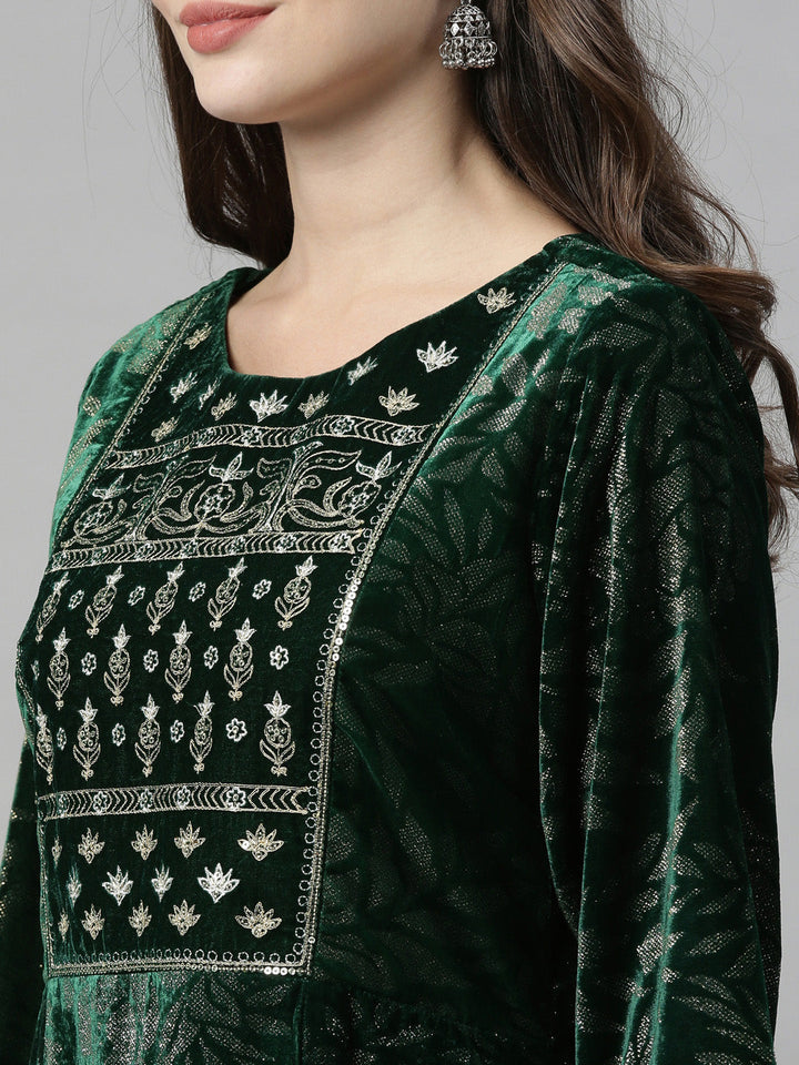 Neerus Green embellished flared kurta - back view