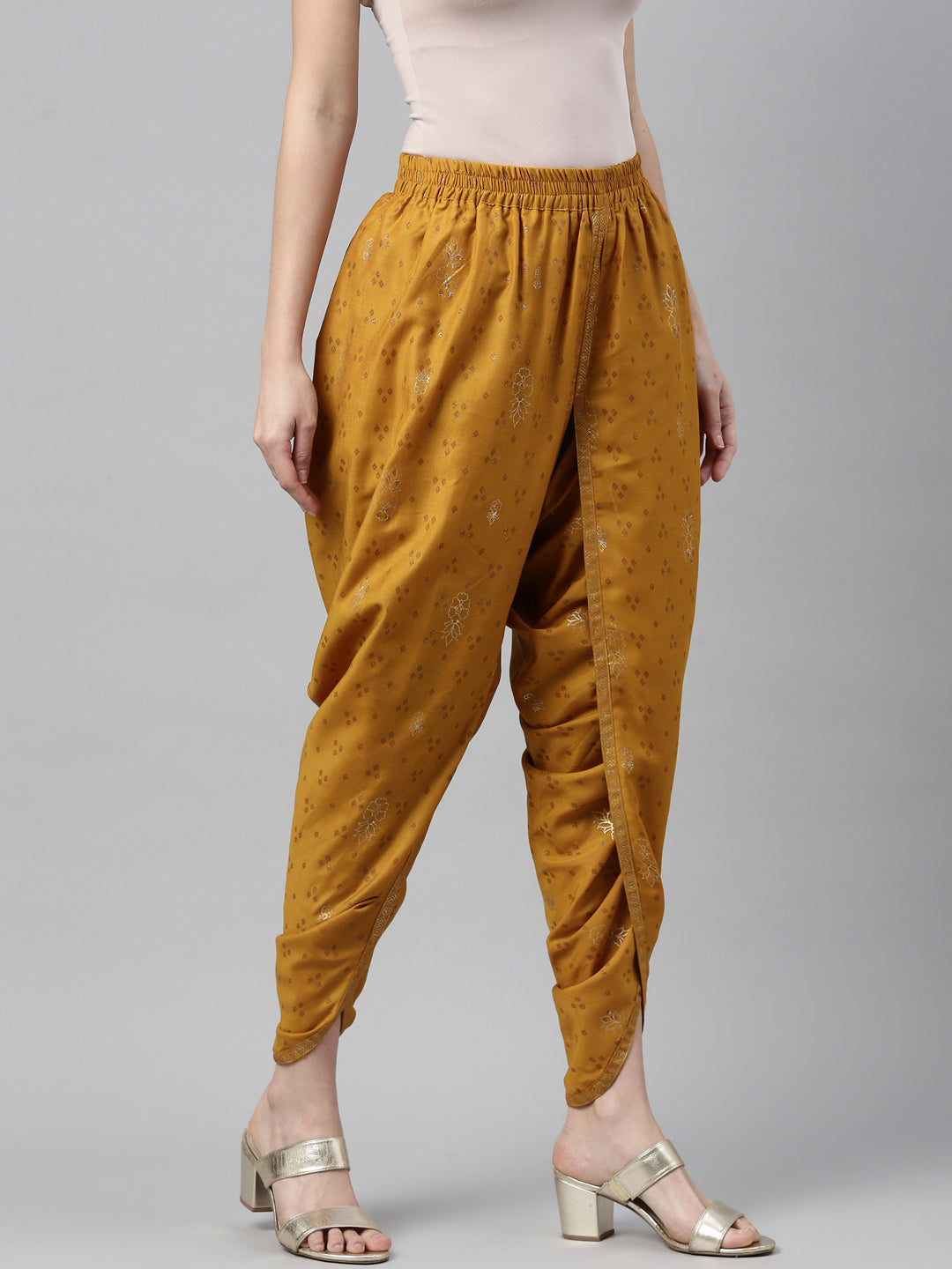 Neerus Yellow muslin dhoti bottom - detail view 1