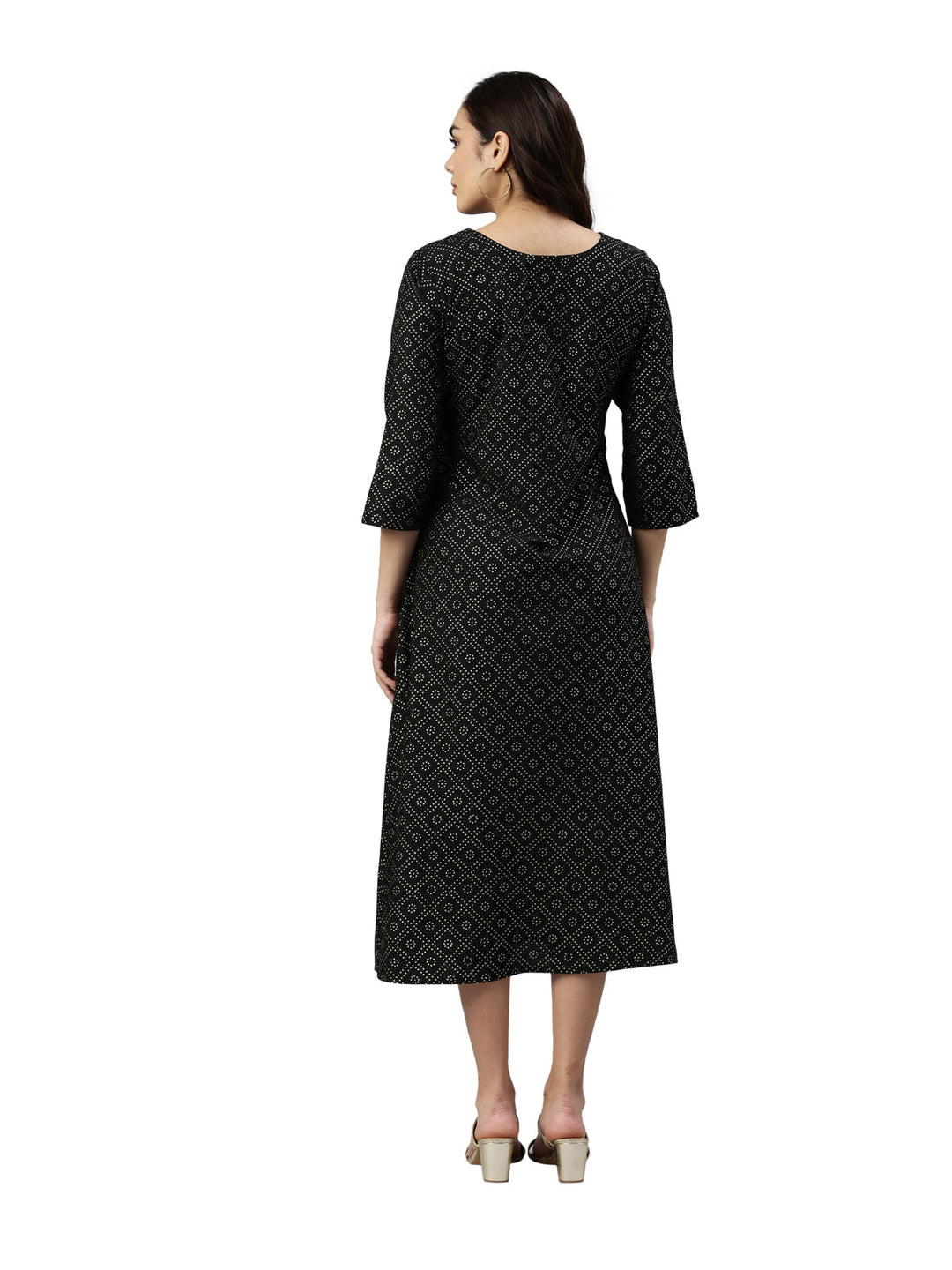 Neerus Black muslin printed A-line kurta - detail view 2