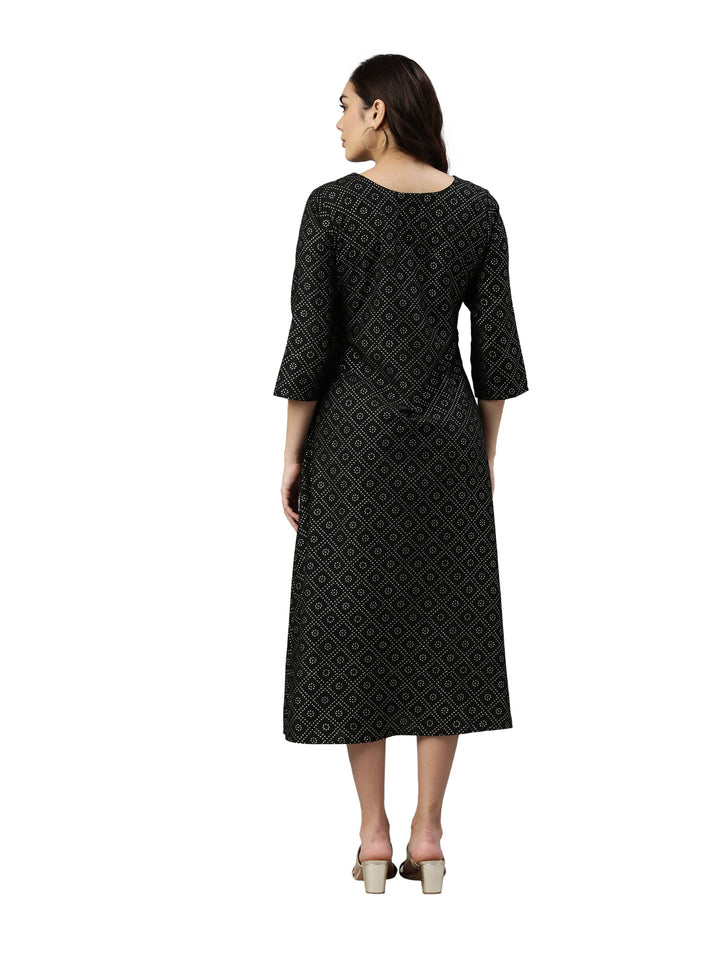 Neerus Black muslin printed A-line kurta - detail view 2