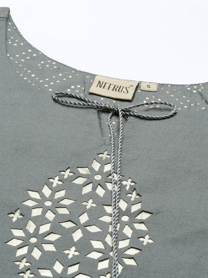Neerus Grey muslin straight kurti - detail view 5