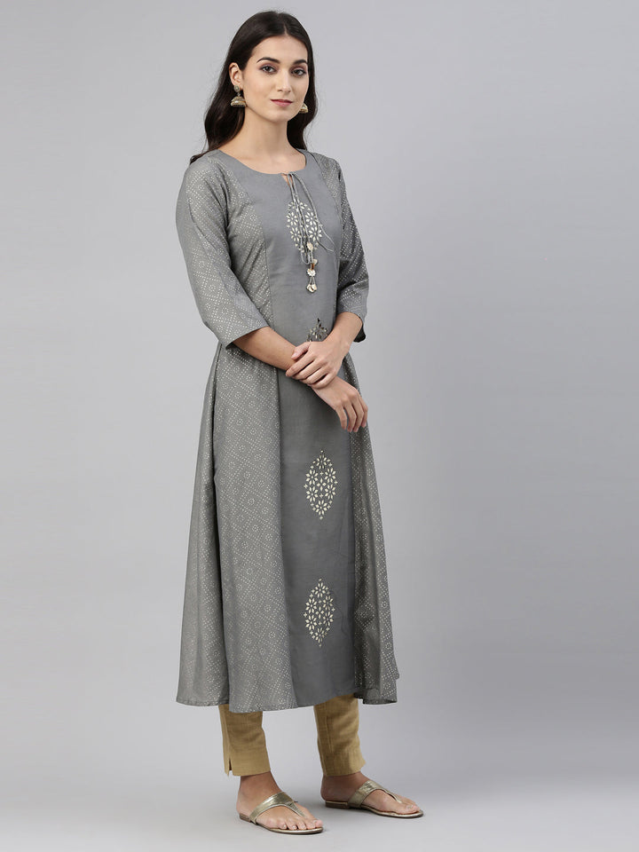 Neerus Grey muslin straight kurti - side view