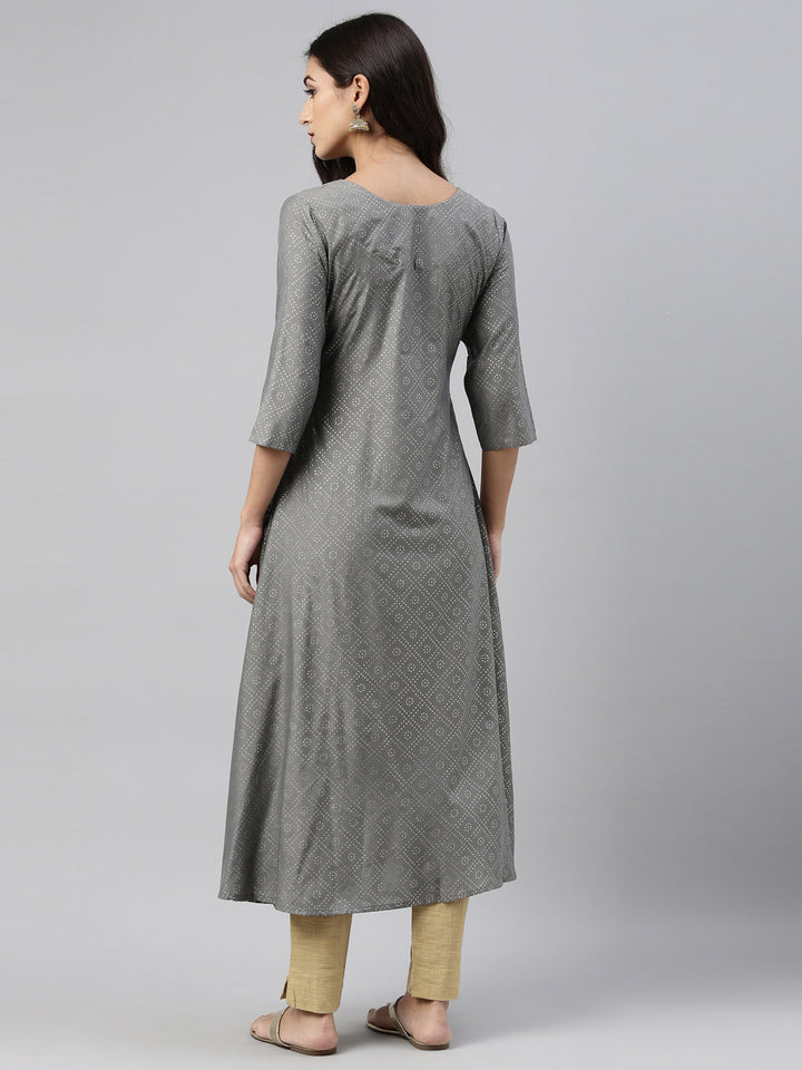Neerus Grey muslin straight kurti - detail view 1