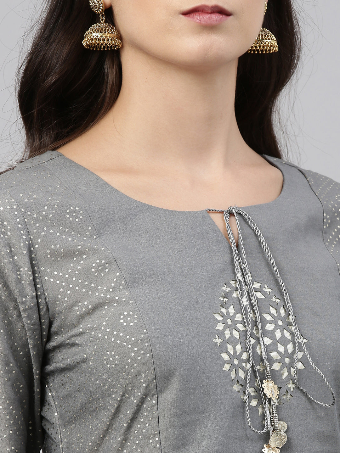 Neerus Grey muslin straight kurti - detail view 2