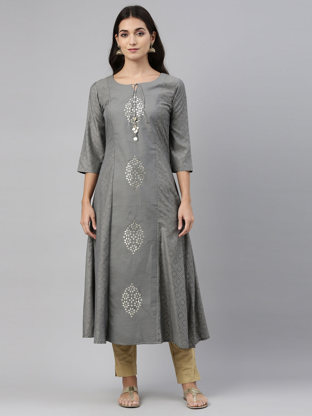 Neerus Grey muslin straight kurti - detail view 3