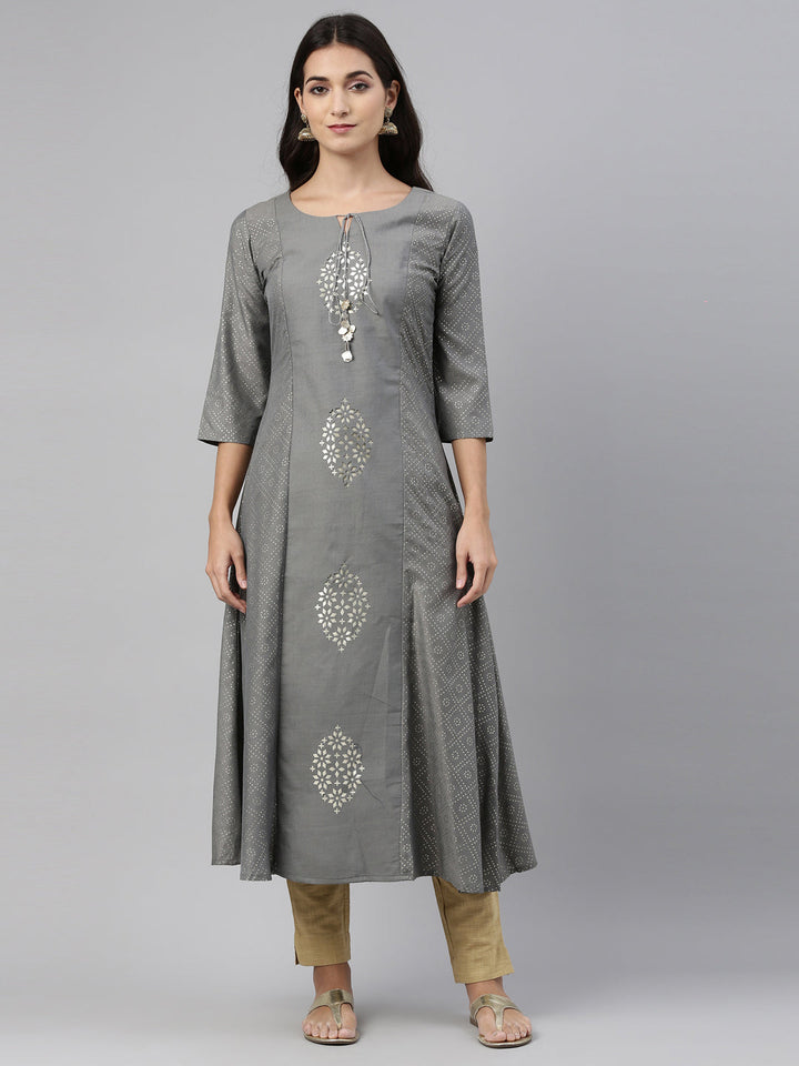 Neerus Grey muslin straight kurti - detail view 3