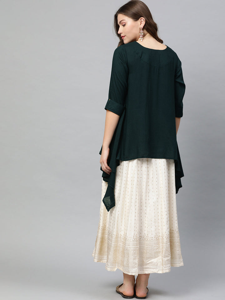Neerus Green rayon printed A-line kurti - detail view 1