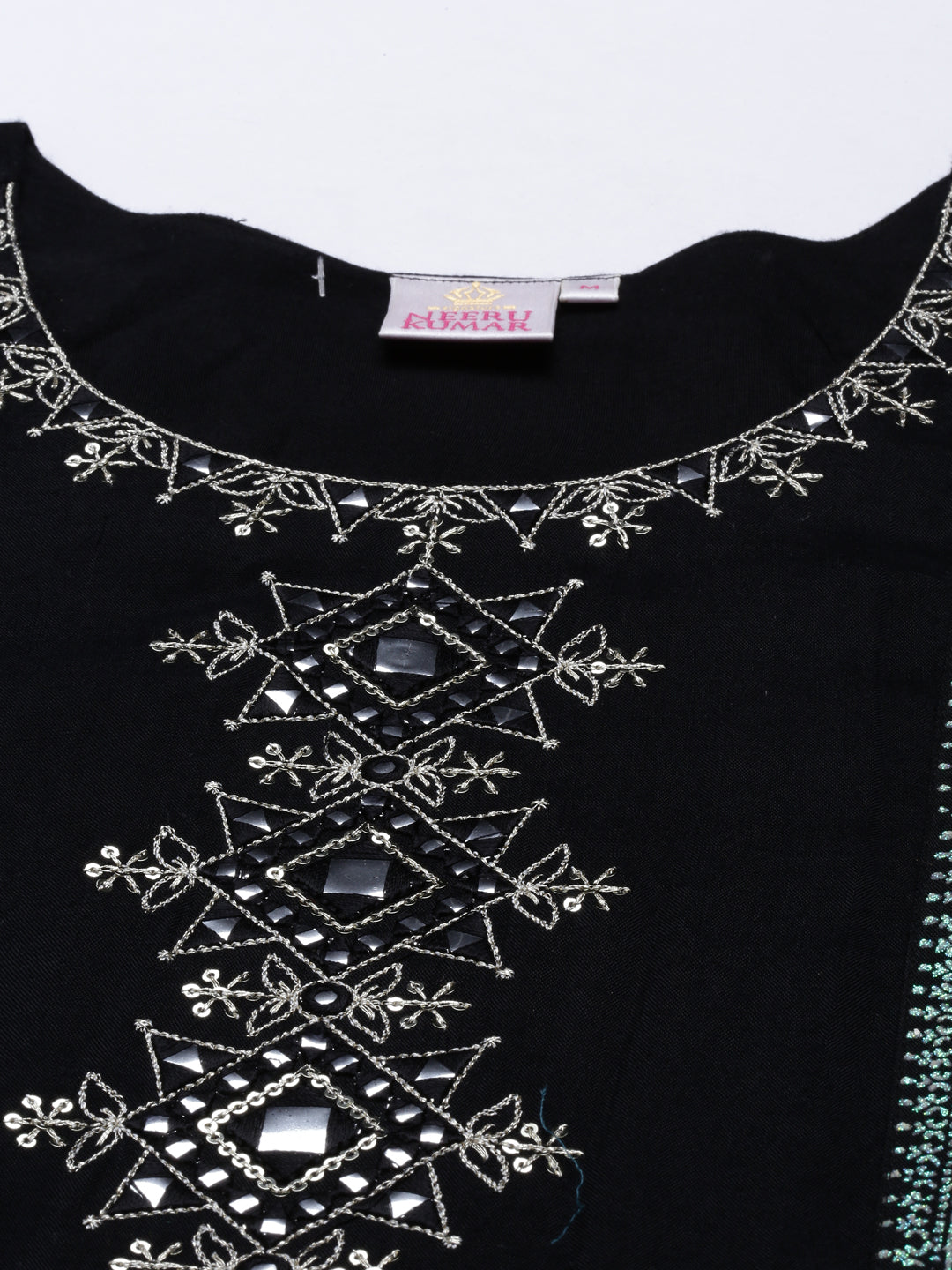 Neerus Black shantoon straight kurti tunic - back view