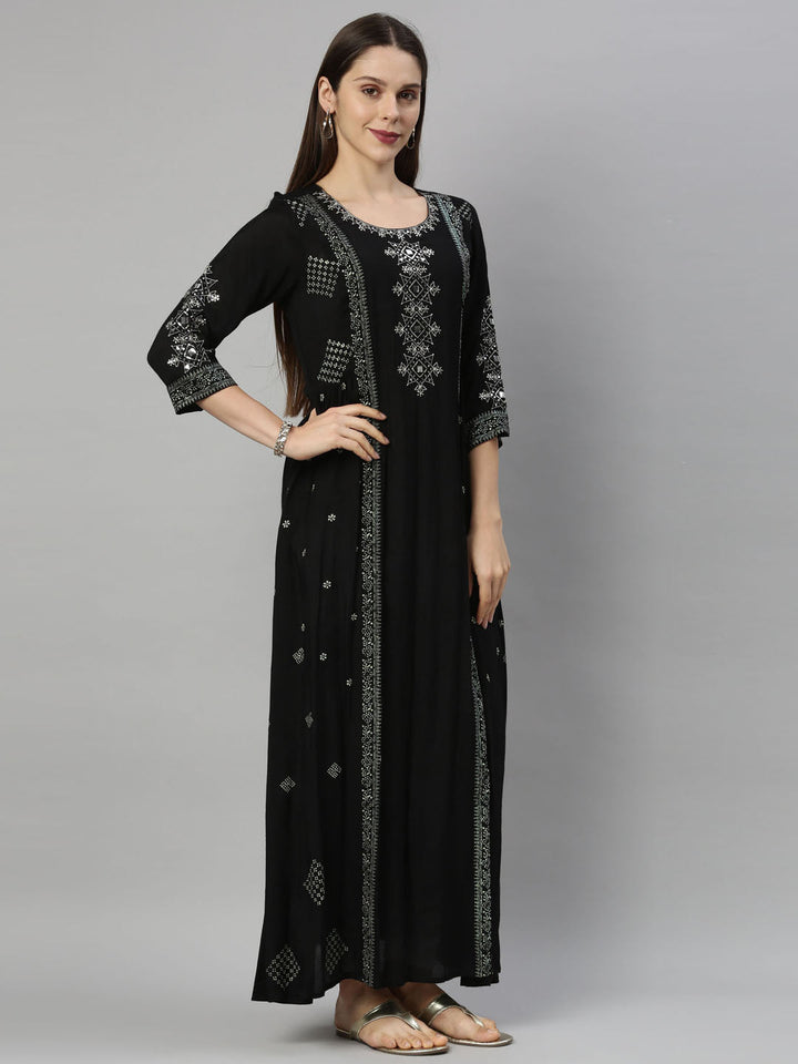 Neerus Black shantoon straight kurti tunic - detail view 2