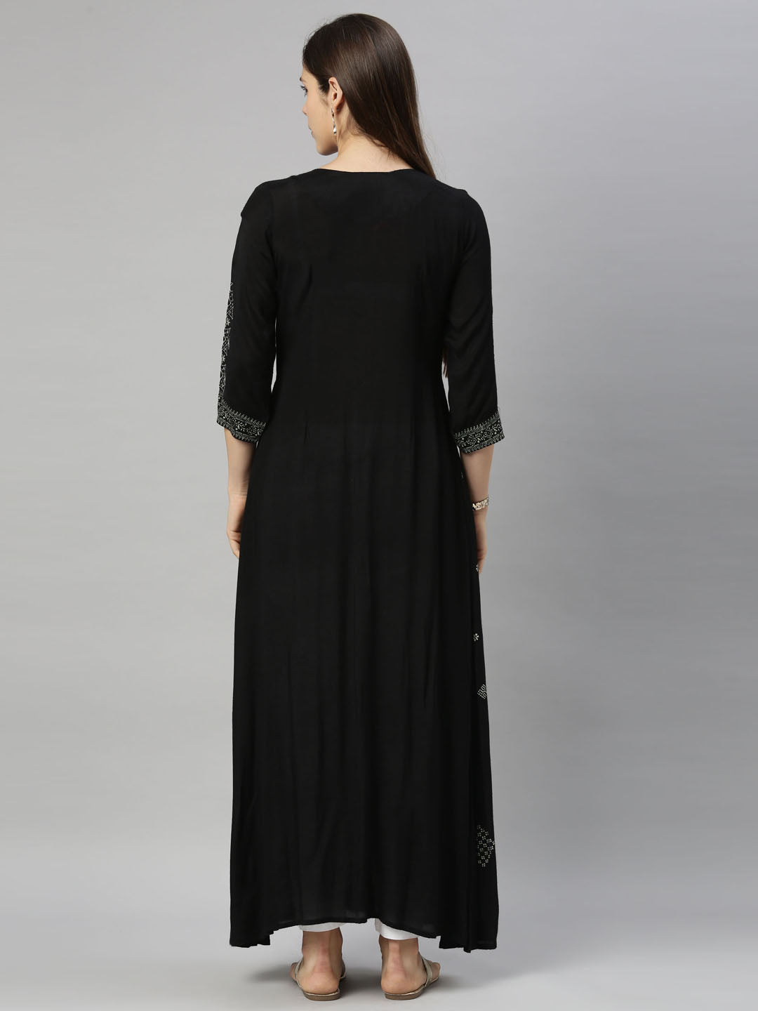 Neerus Black shantoon straight kurti tunic - detail view 3