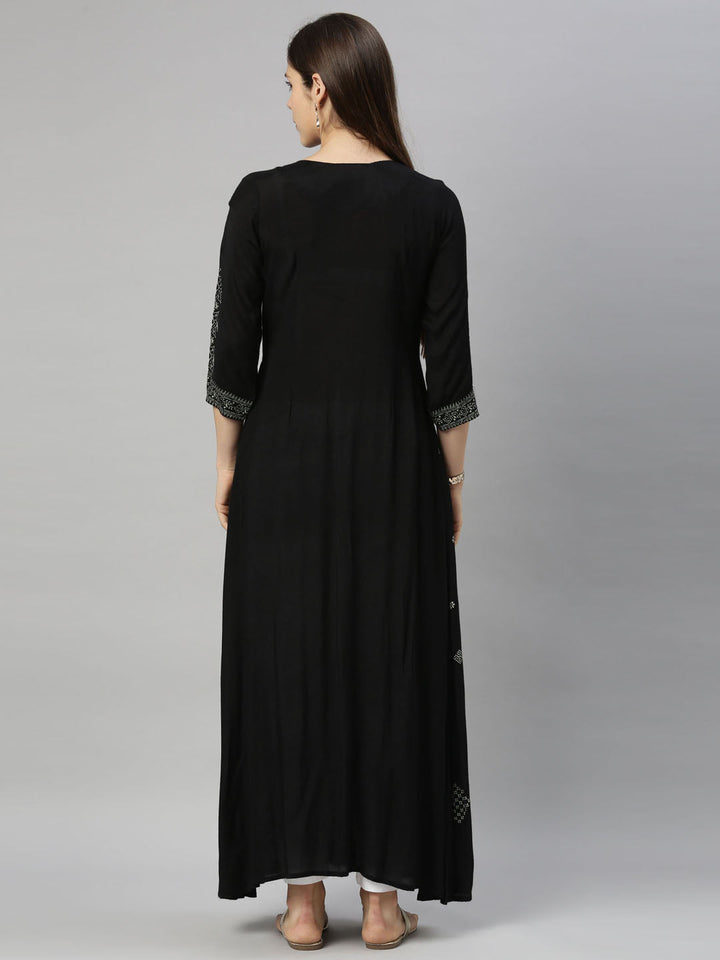 Neerus Black shantoon straight kurti tunic - detail view 3