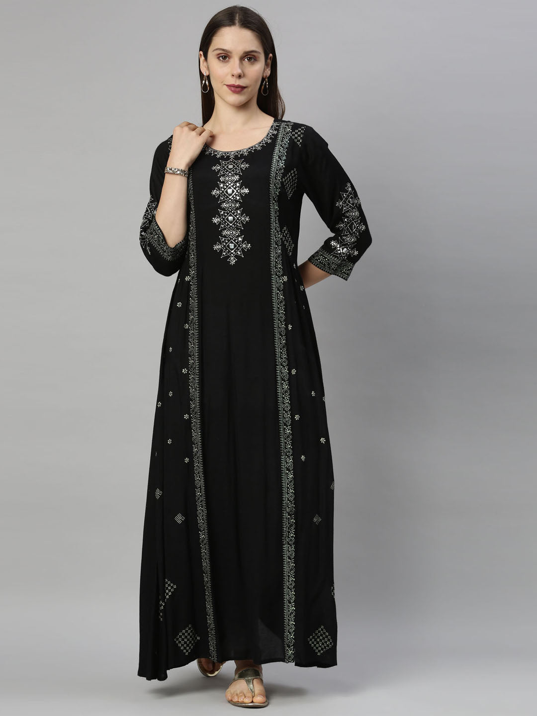Neerus Black shantoon straight kurti tunic - detail view 4