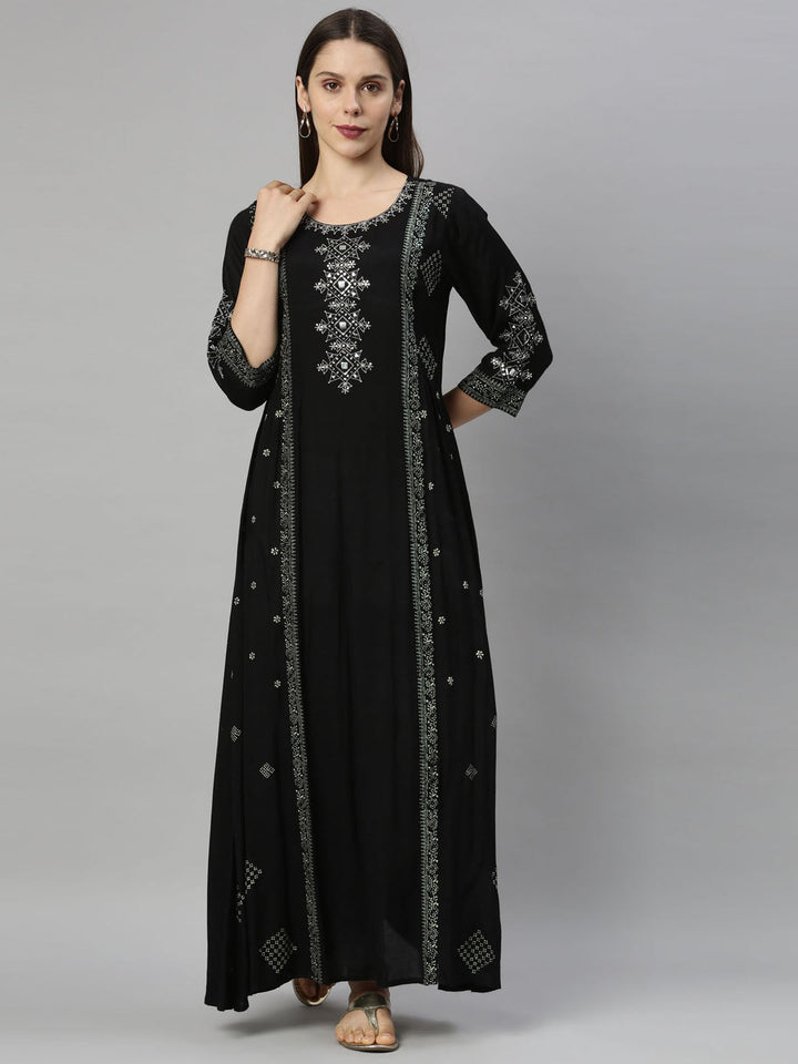 Neerus Black shantoon straight kurti tunic - detail view 4