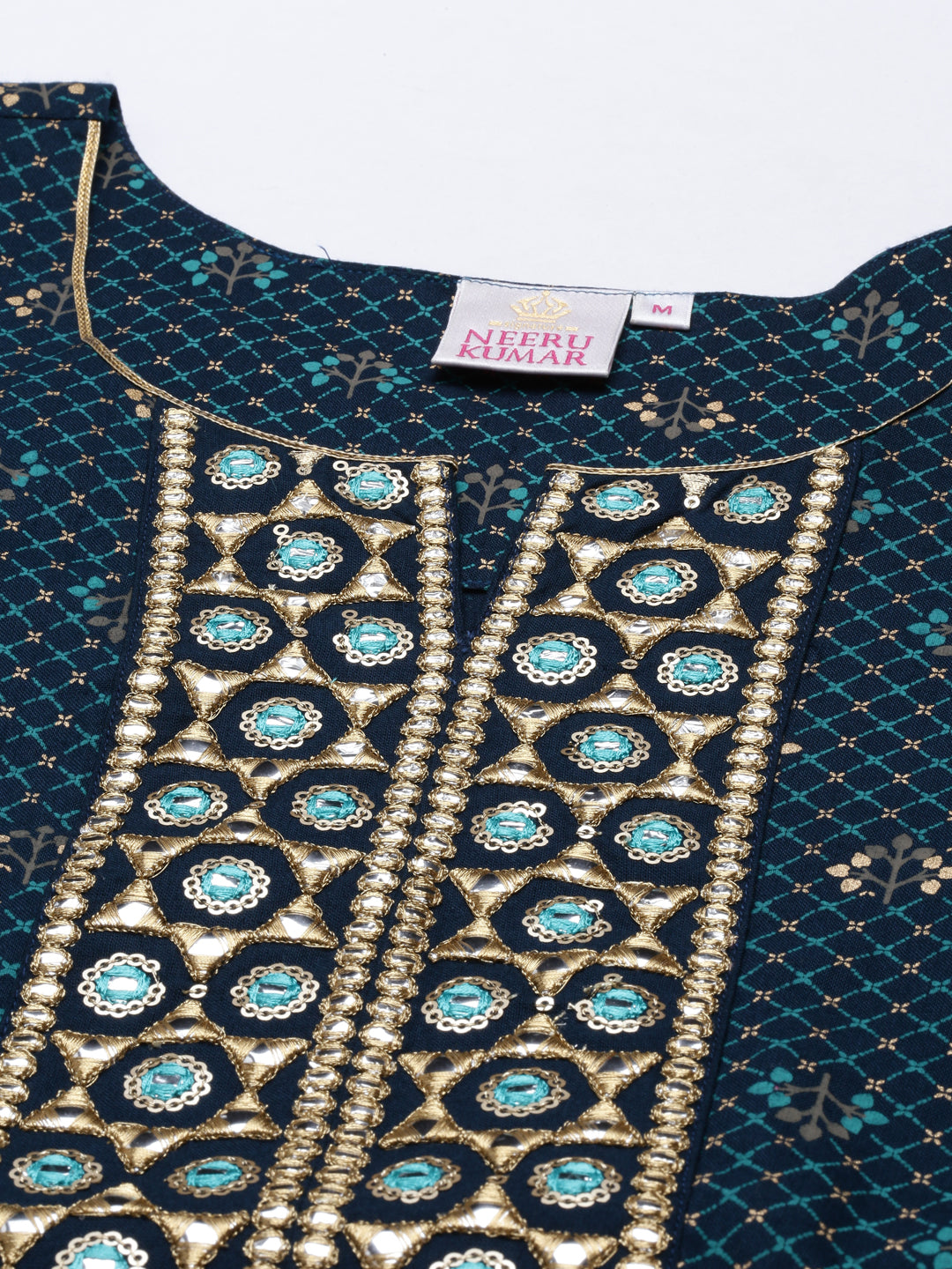 Neerus Blue viscose rayon straight kurti - back view