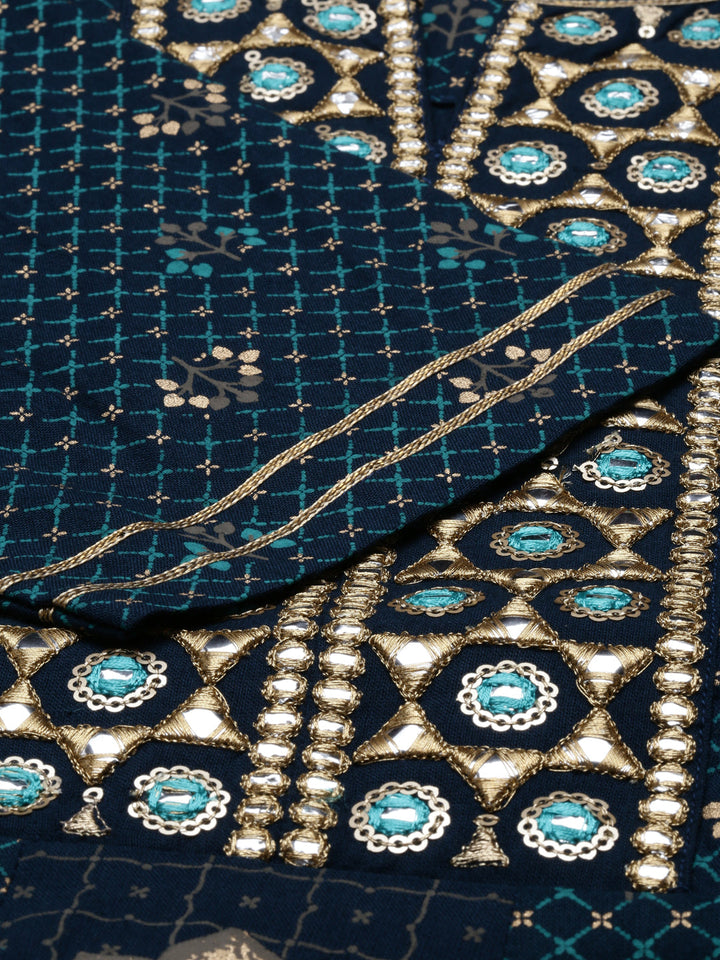 Neerus Blue viscose rayon straight kurti - side view