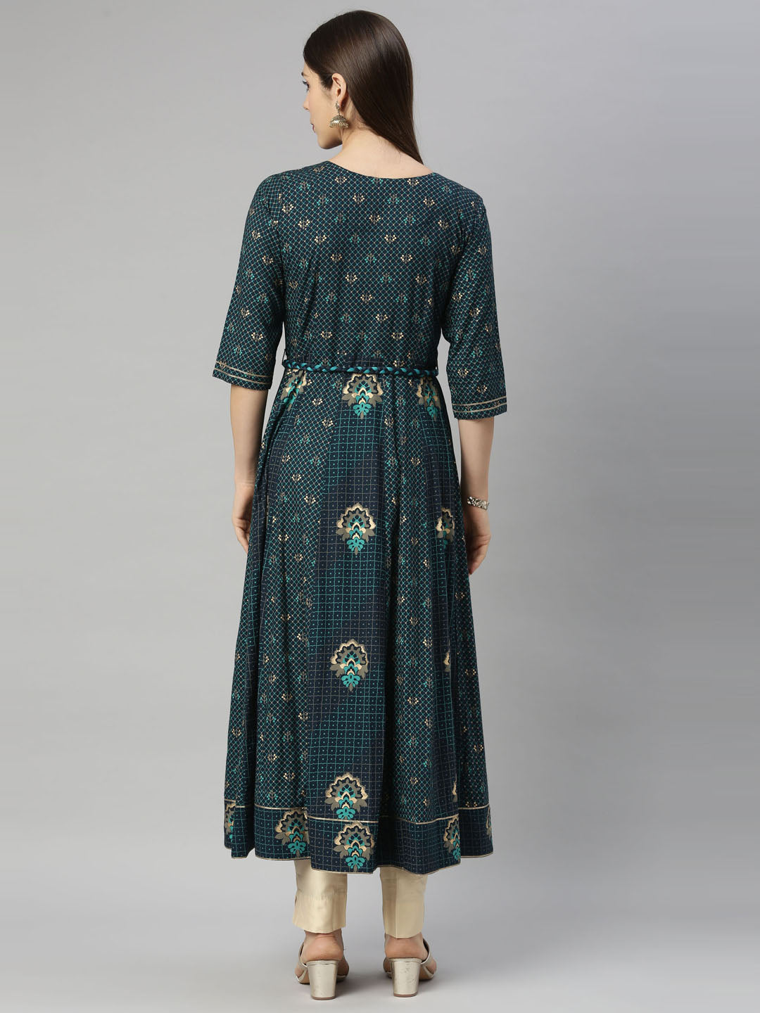 Neerus Blue viscose rayon straight kurti - detail view 3