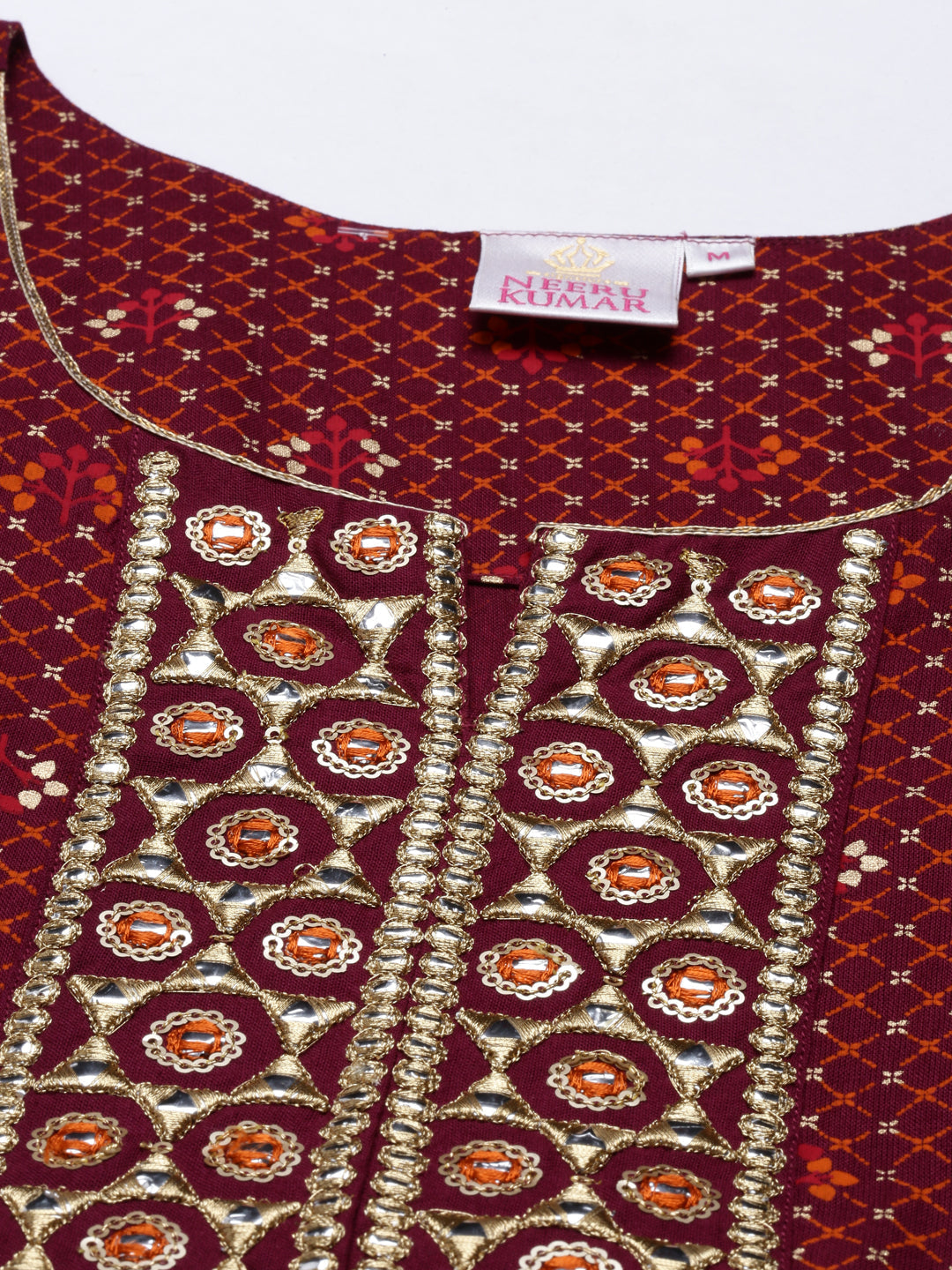 Neerus Maroon viscose rayon thread embroidered anarkali kurti - back view