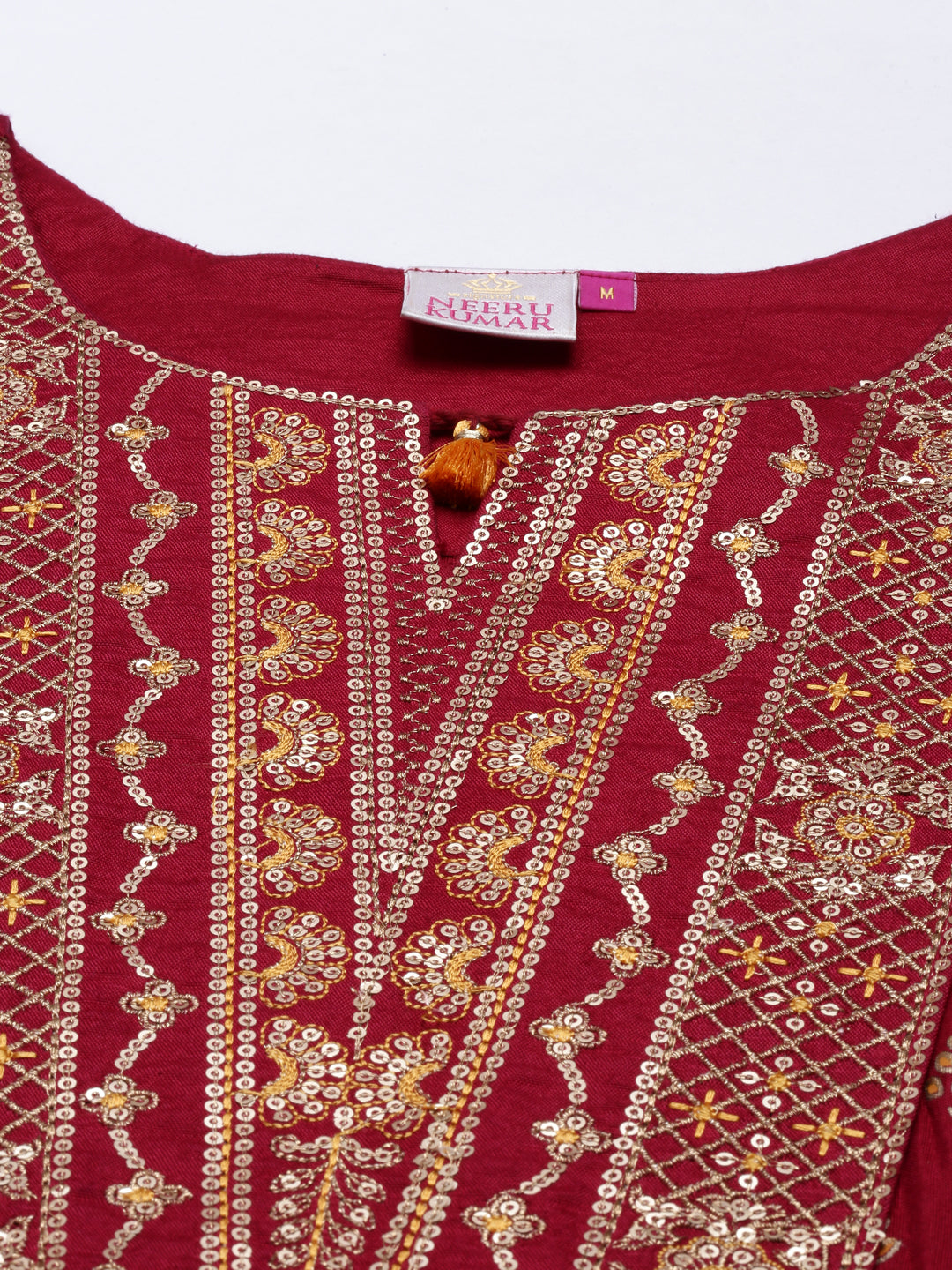 Neerus Maroon Shantoon printed Anarkali kurti - back view