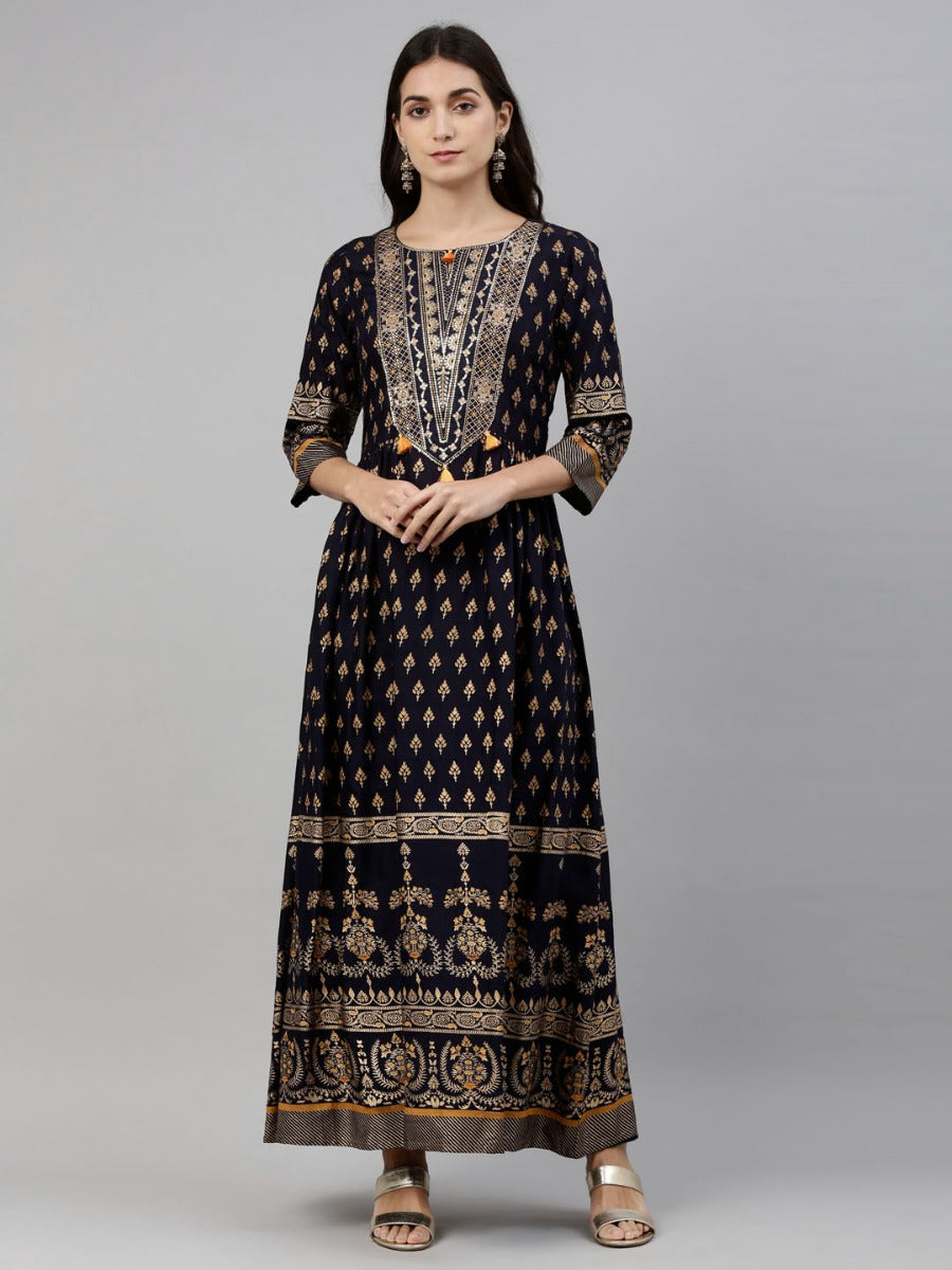 Neerus Blue shantoon printed kurti - front view
