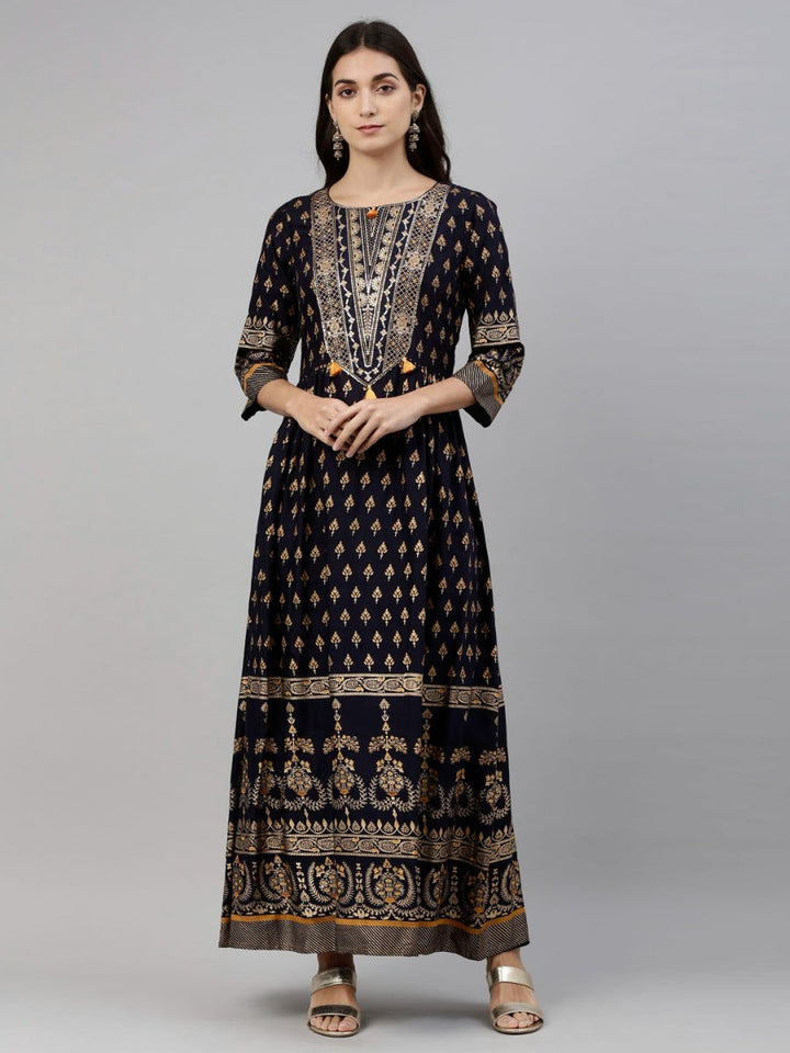 Neerus Blue shantoon printed kurti - front view
