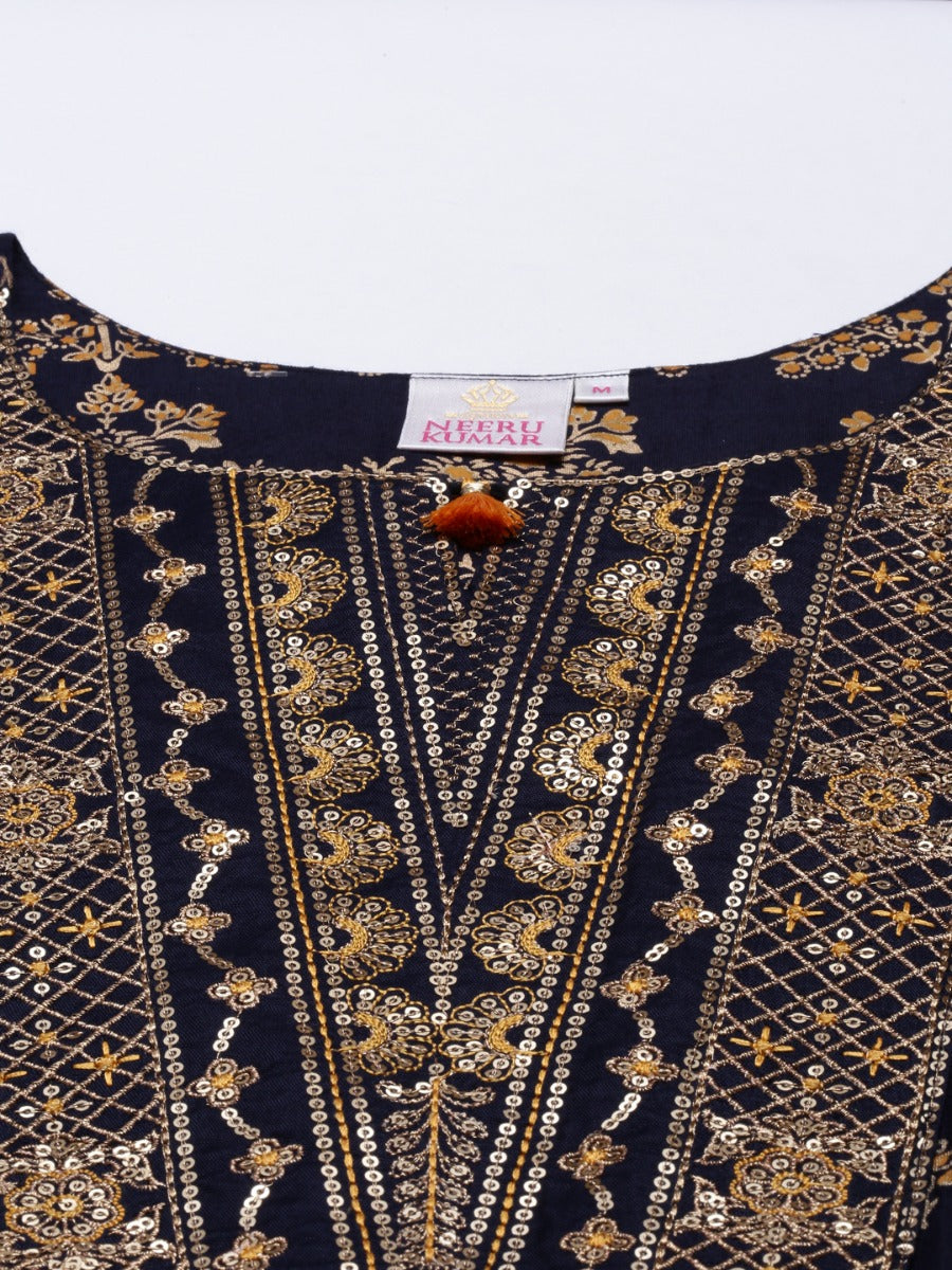 Neerus Blue shantoon printed kurti - detail view 5