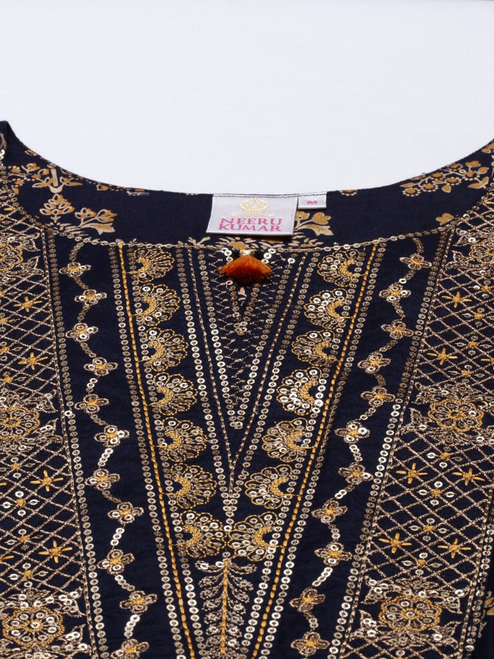 Neerus Blue shantoon printed kurti - detail view 5