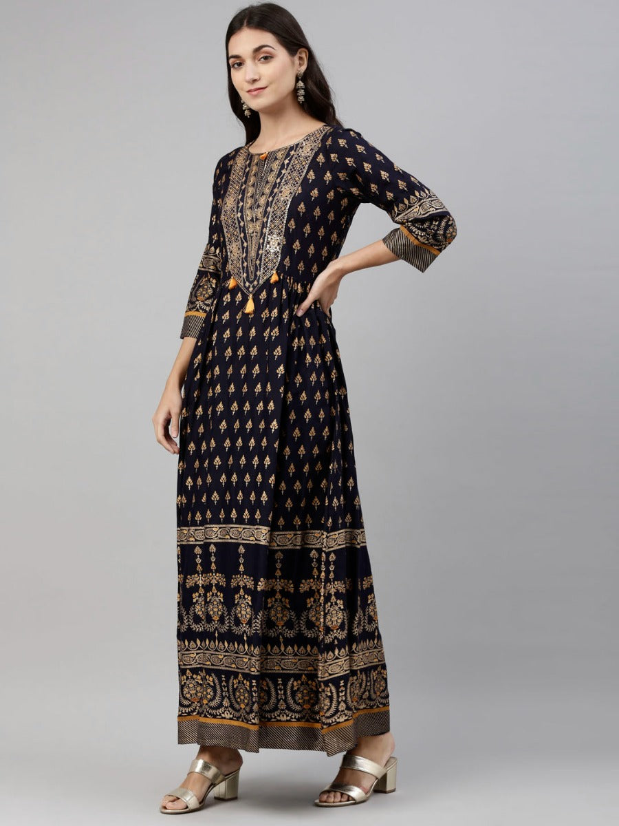 Neerus Blue shantoon printed kurti - back view
