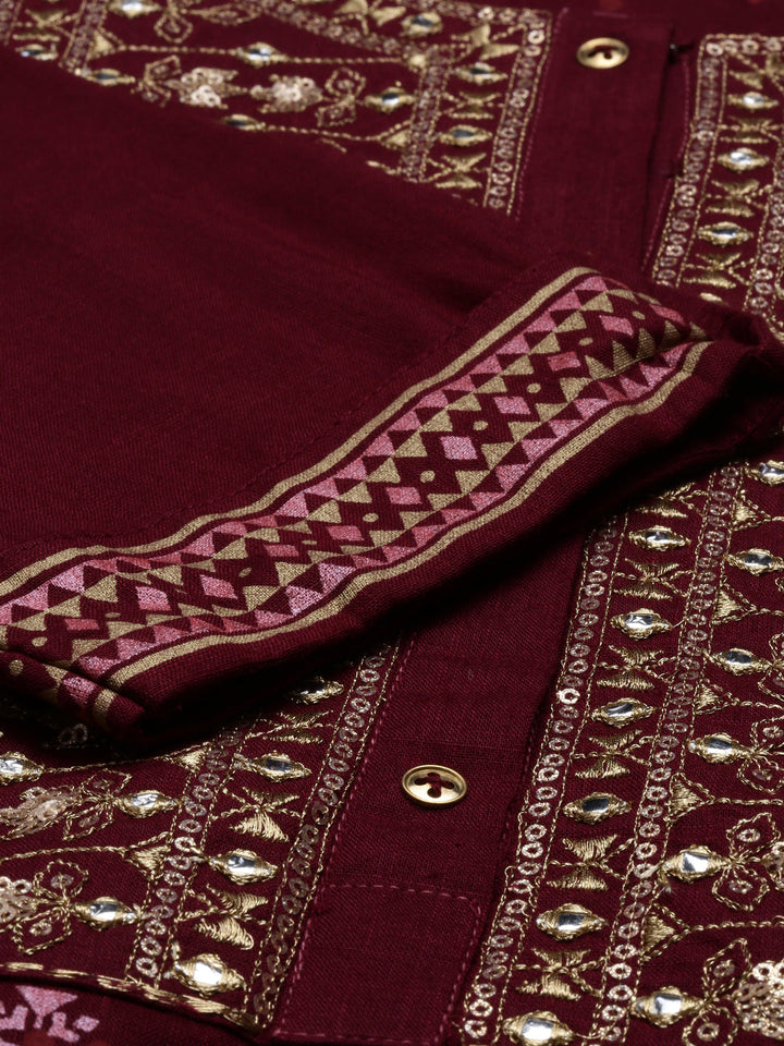 Neerus Maroon viscose rayon straight kurti - side view