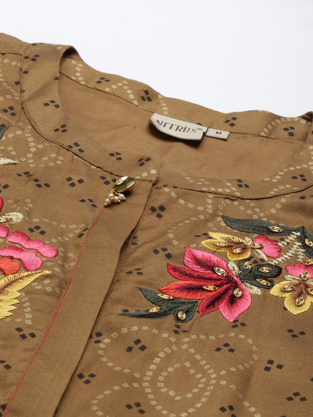 Neerus Brown shantoon printed kurti - back view