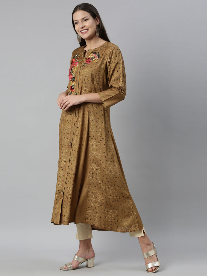 Neerus Brown shantoon printed kurti - side view