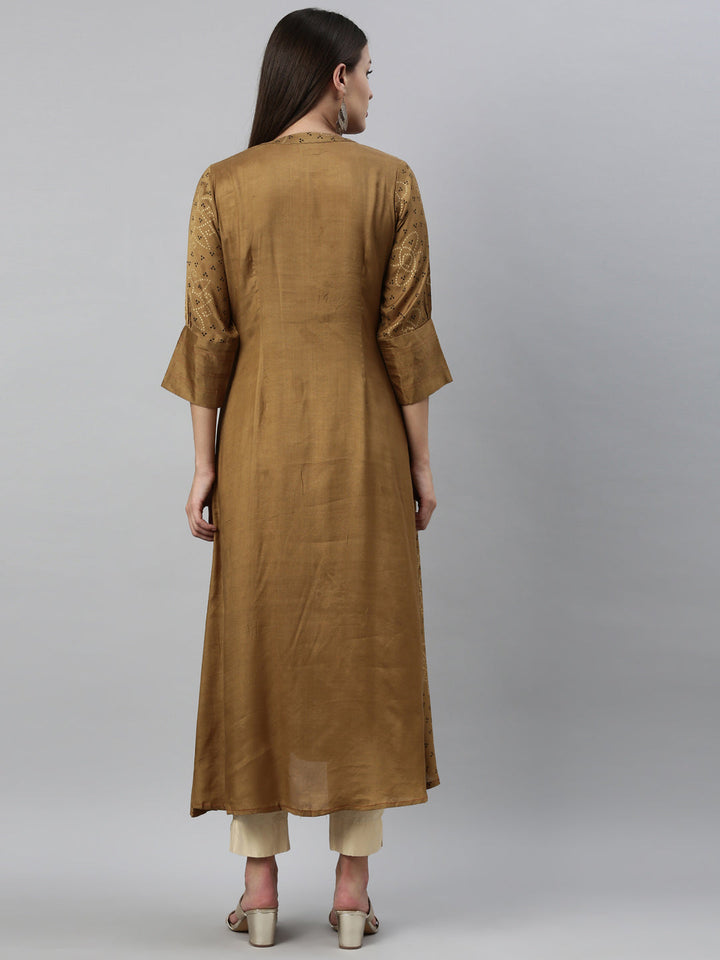 Neerus Brown shantoon printed kurti - detail view 2