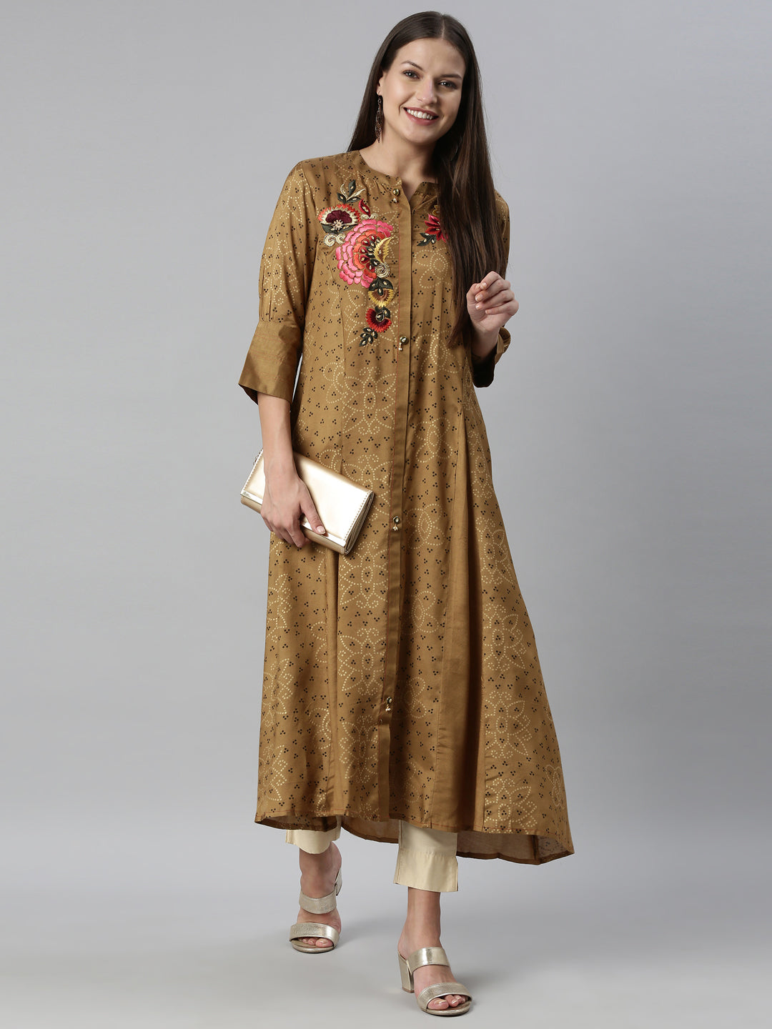 Neerus Brown shantoon printed kurti - detail view 3