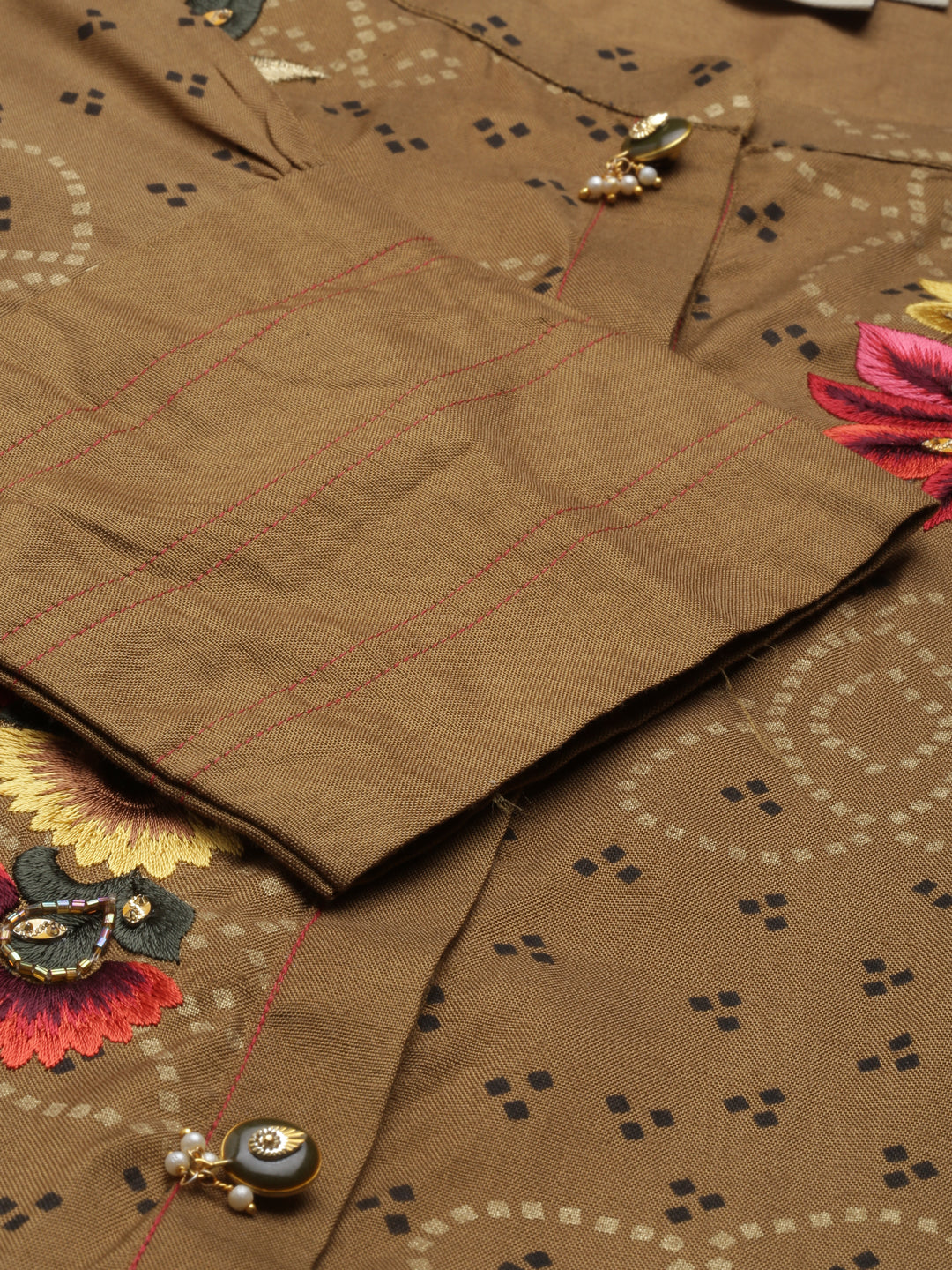 Neerus Brown shantoon printed kurti - detail view 4