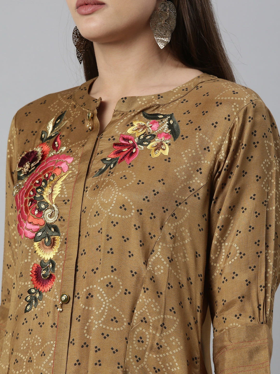 Neerus Brown shantoon printed kurti - detail view 5
