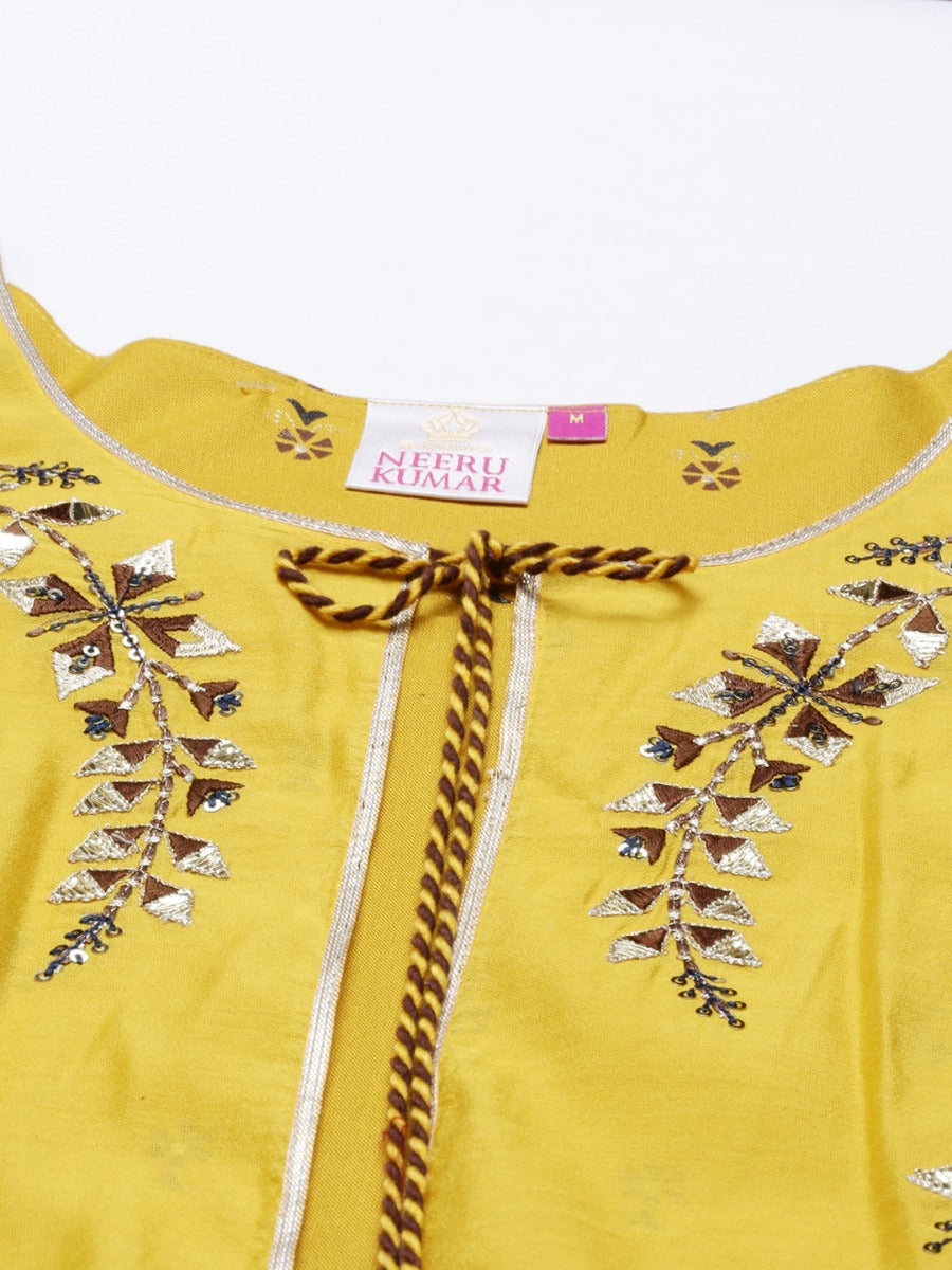 Neerus Yellow Chanderi Straight Kurti - back view