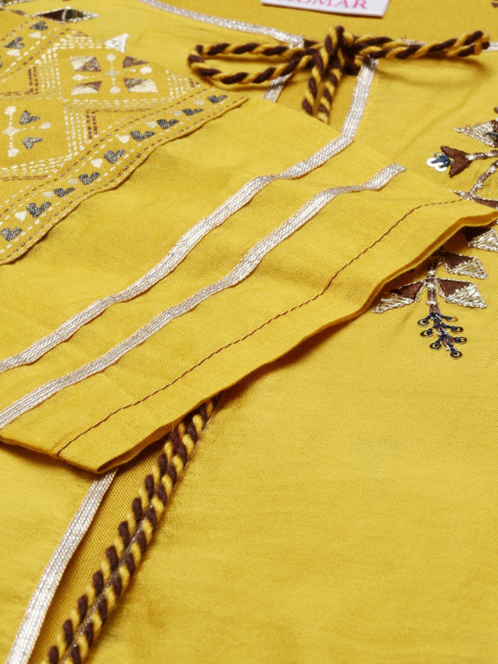 Neerus Yellow Chanderi Straight Kurti - side view