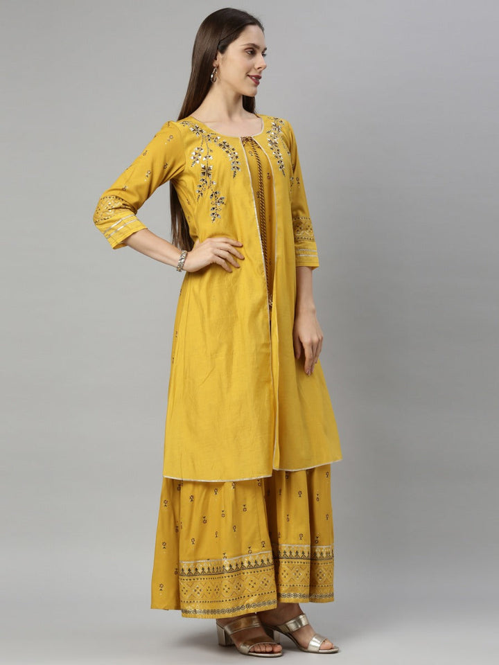Neerus Yellow Chanderi Straight Kurti - detail view 2